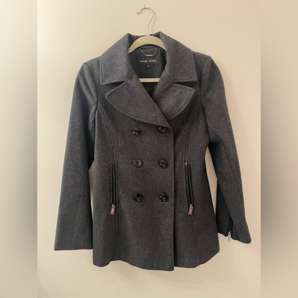 Black Rivet Wool Mix Charcoal Coat